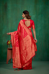 Shop Elegant Red Banarasi Art Silk Woven Ready to Wear Saree Online - Best Prices