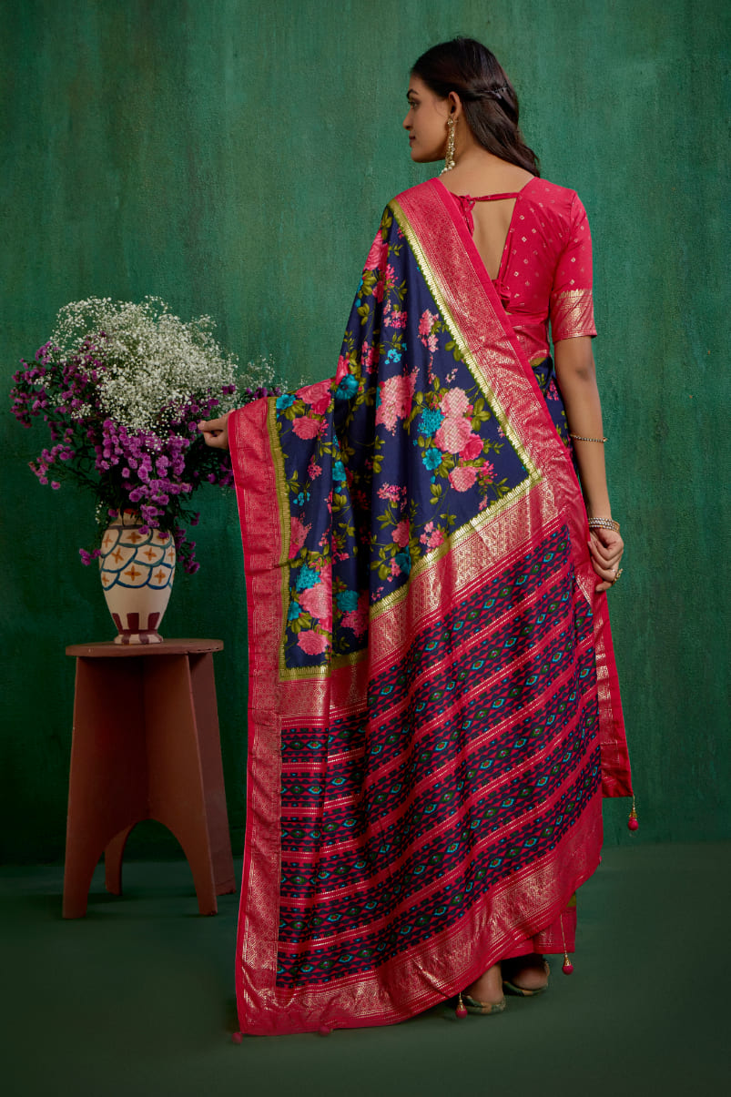 Elegant Grey Cotton Silk Floral Print Ready to Wear Saree - Shop Now!