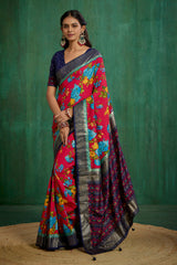 Elegant Burgundy Cotton Silk Floral Print Ready to Wear Saree - Shop Now!