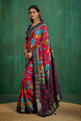 Elegant Burgundy Cotton Silk Floral Print Ready to Wear Saree - Shop Now!