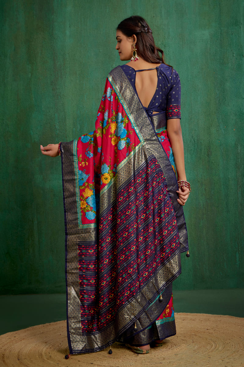 Elegant Burgundy Cotton Silk Floral Print Ready to Wear Saree - Shop Now!