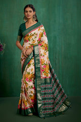 Elegant Rose Gold Cotton Silk Floral Print Ready to Wear Saree - Shop Now!