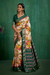 Elegant Rose Gold Cotton Silk Floral Print Ready to Wear Saree - Shop Now!