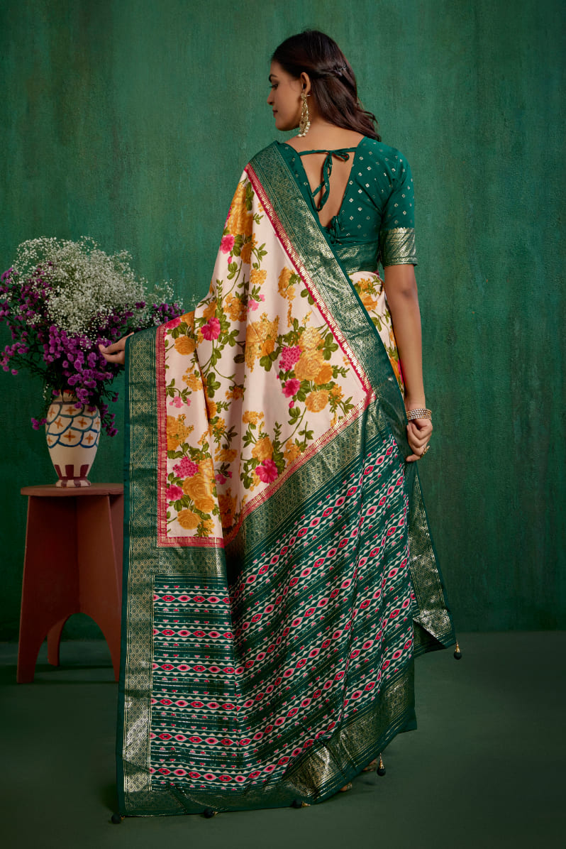 Elegant Rose Gold Cotton Silk Floral Print Ready to Wear Saree - Shop Now!