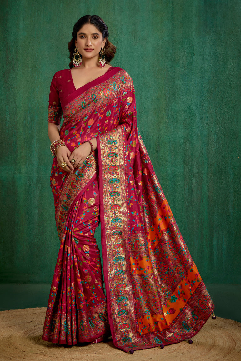 Shop Wine Berry Velvet Tussar Silk Floral Print Ready to Wear Saree Online - Best Prices