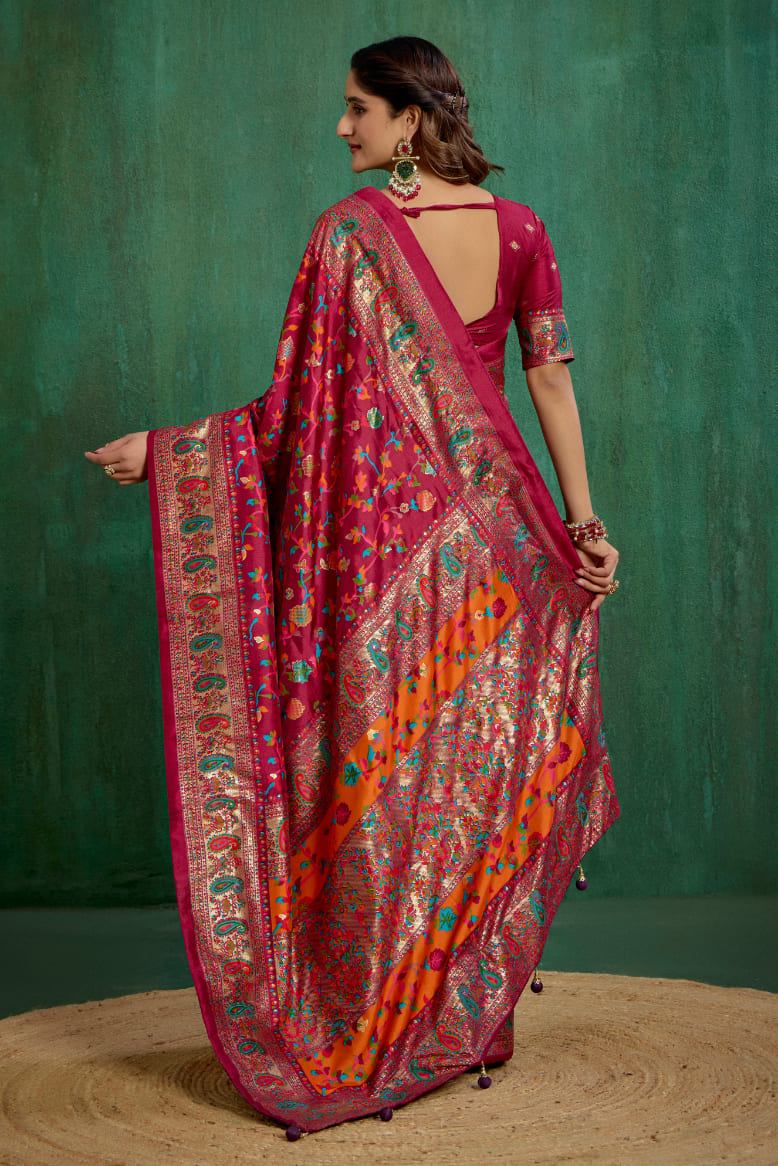 Shop Wine Berry Velvet Tussar Silk Floral Print Ready to Wear Saree Online - Best Prices