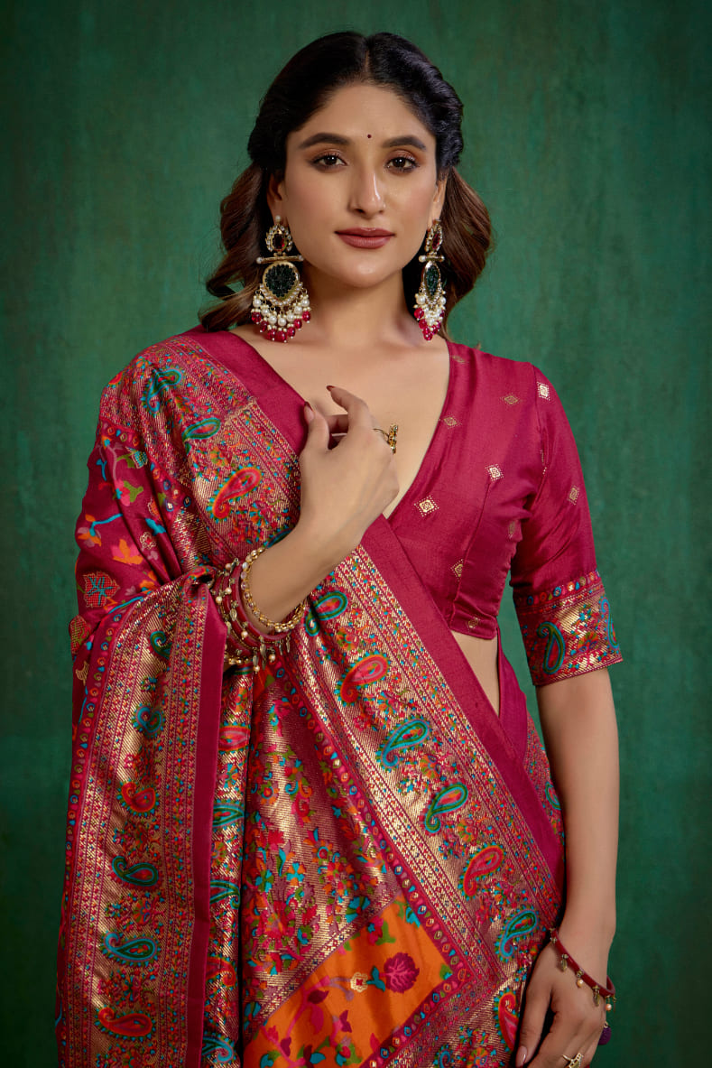 Shop Wine Berry Velvet Tussar Silk Floral Print Ready to Wear Saree Online - Best Prices