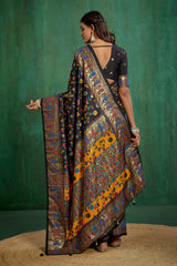 Shop Black Velvet Tussar Silk Floral Print Ready to Wear Saree Online - Best Prices