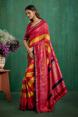 Shop Multi Elegant Tussar Silk Block Print Ready to Wear Sarees Online - Best Prices