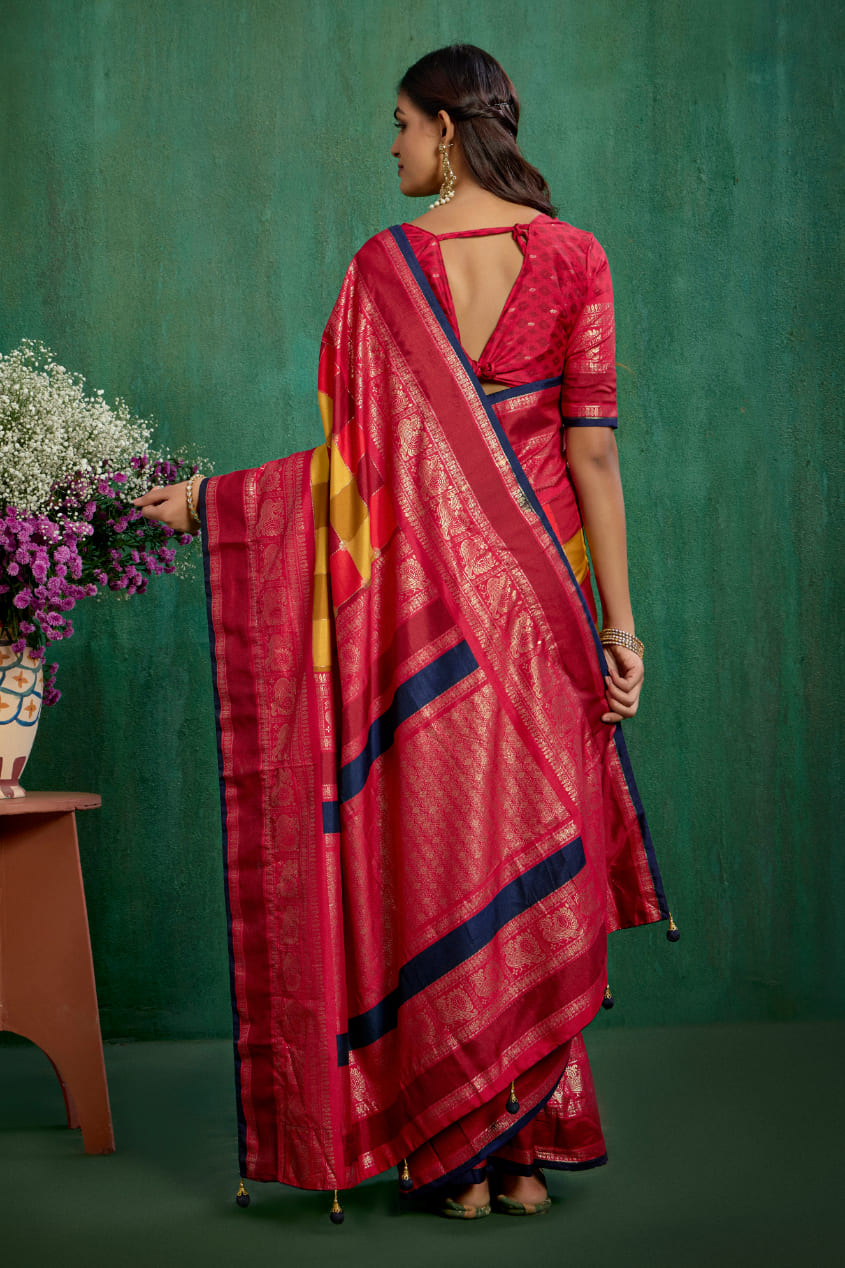 Shop Multi Elegant Tussar Silk Block Print Ready to Wear Sarees Online - Best Prices