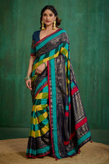 Shop Multi Elegant Tussar Silk Block Print Ready to Wear Sarees Online - Best Prices