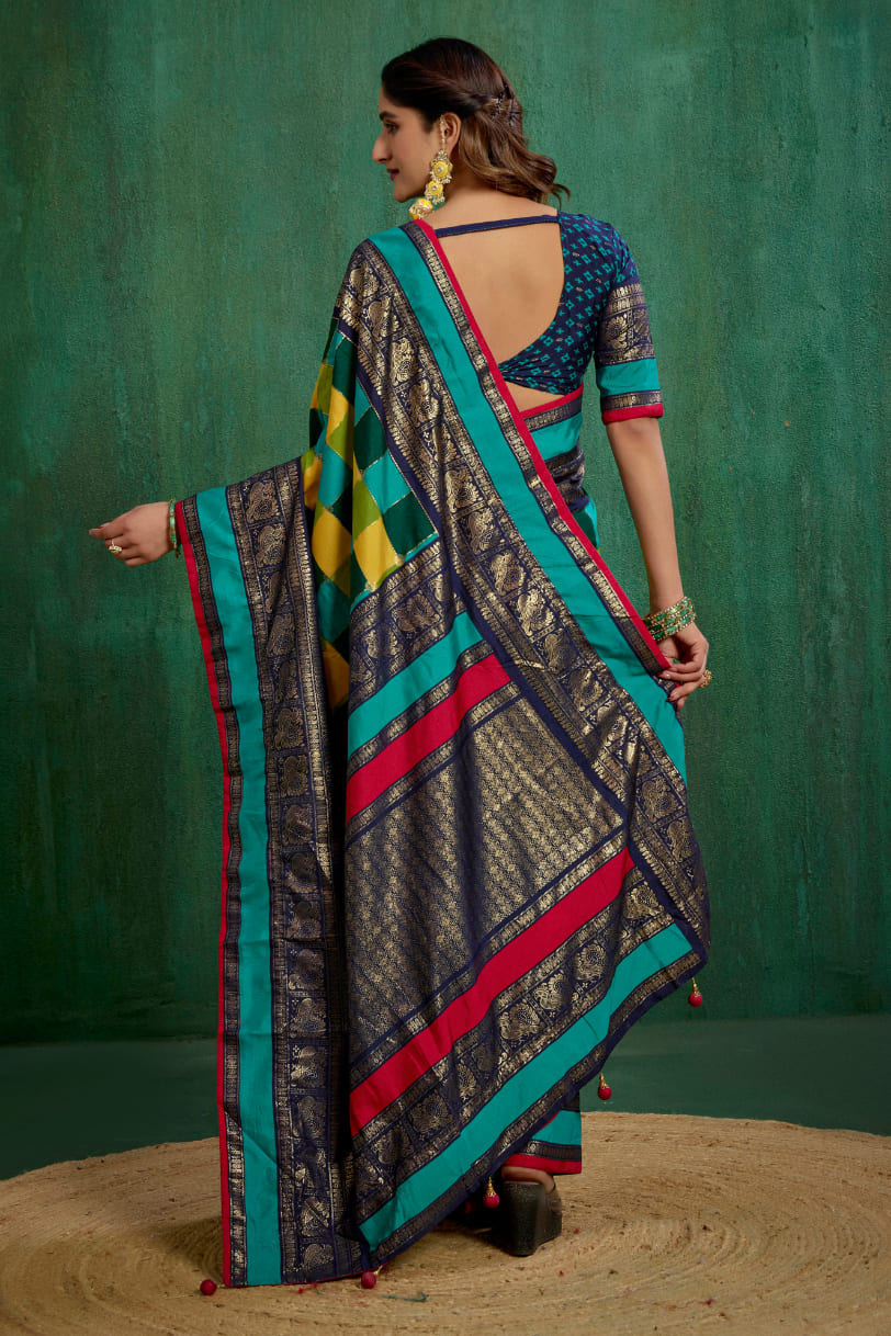 Shop Multi Elegant Tussar Silk Block Print Ready to Wear Sarees Online - Best Prices