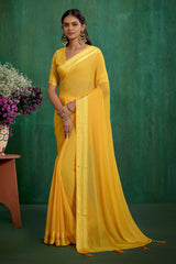 Elegant Yellow Chiffon Swarovski Ready to Wear Saree - Shop Now for Glamorous Style