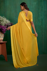 Elegant Yellow Chiffon Swarovski Ready to Wear Saree - Shop Now for Glamorous Style