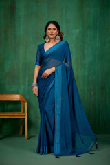 Elegant Teal Chiffon Swarovski Ready to Wear Saree - Shop Now for Glamorous Style