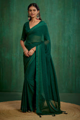 Elegant Green Chiffon Swarovski Ready to Wear Saree - Shop Now for Glamorous Style