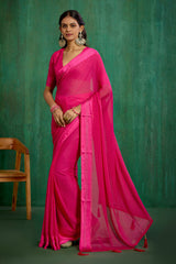 Elegant Pink Chiffon Swarovski Ready to Wear Saree - Shop Now for Glamorous Style