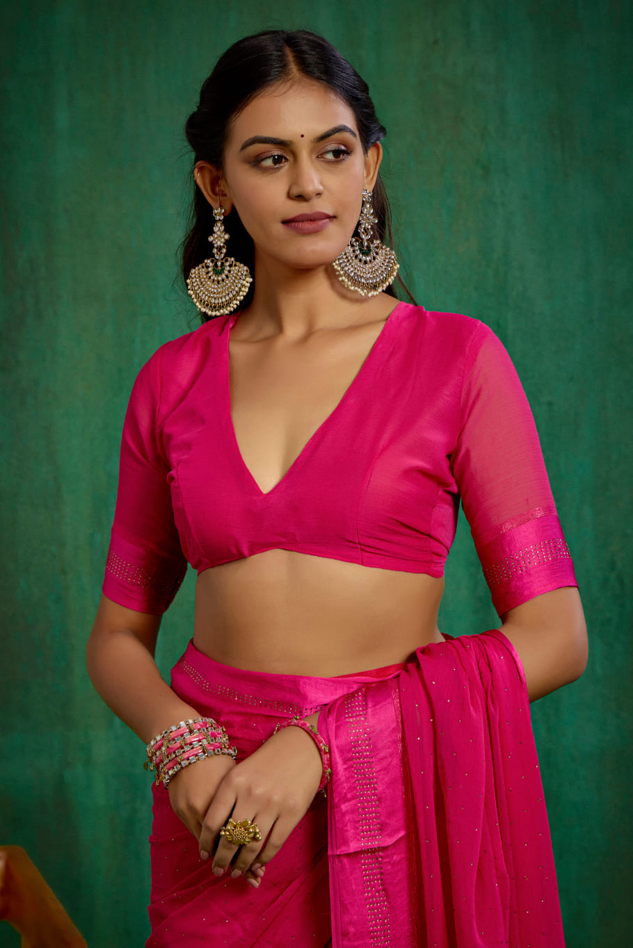 Elegant Pink Chiffon Swarovski Ready to Wear Saree - Shop Now for Glamorous Style