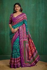 Purple Velvet Tusser Silk Patola Print Ready to Wear Saree - Elegant & Stylish Fashion