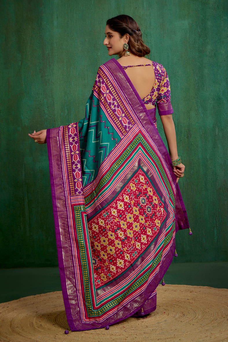 Purple Velvet Tusser Silk Patola Print Ready to Wear Saree - Elegant & Stylish Fashion