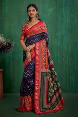 Red Velvet Tusser Silk Patola Print Ready to Wear Saree - Elegant & Stylish Fashion