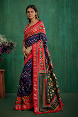 Red Velvet Tusser Silk Patola Print Ready to Wear Saree - Elegant & Stylish Fashion