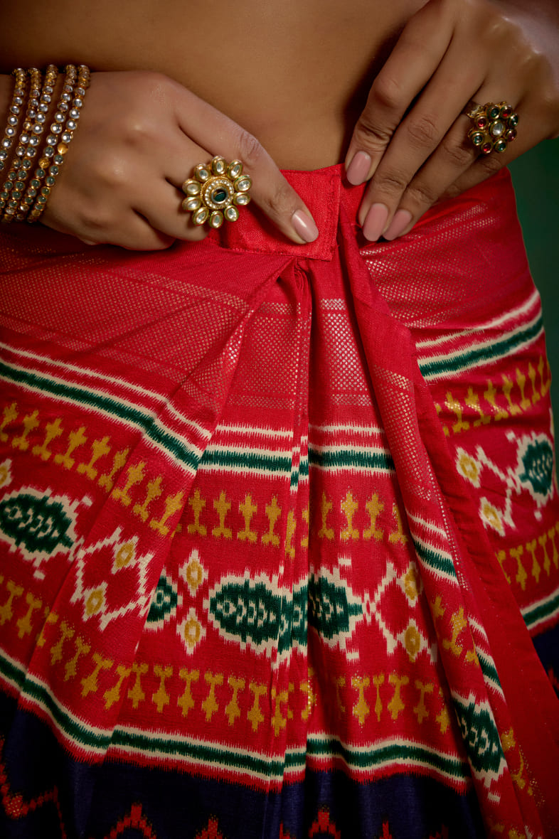 Red Velvet Tusser Silk Patola Print Ready to Wear Saree - Elegant & Stylish Fashion