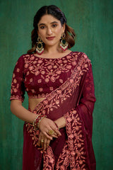 Wine Shop Elegant Silk Blend Embroidery Ready to Wear Saree - Perfect for Any Occasion