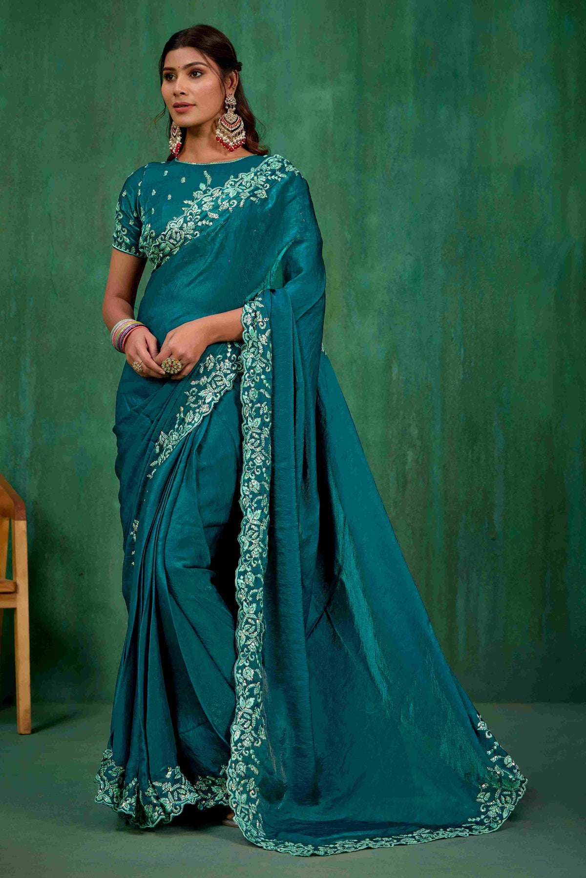 Sea Green Shop Elegant Silk Blend Embroidery Ready to Wear Saree - Perfect for Any Occasion