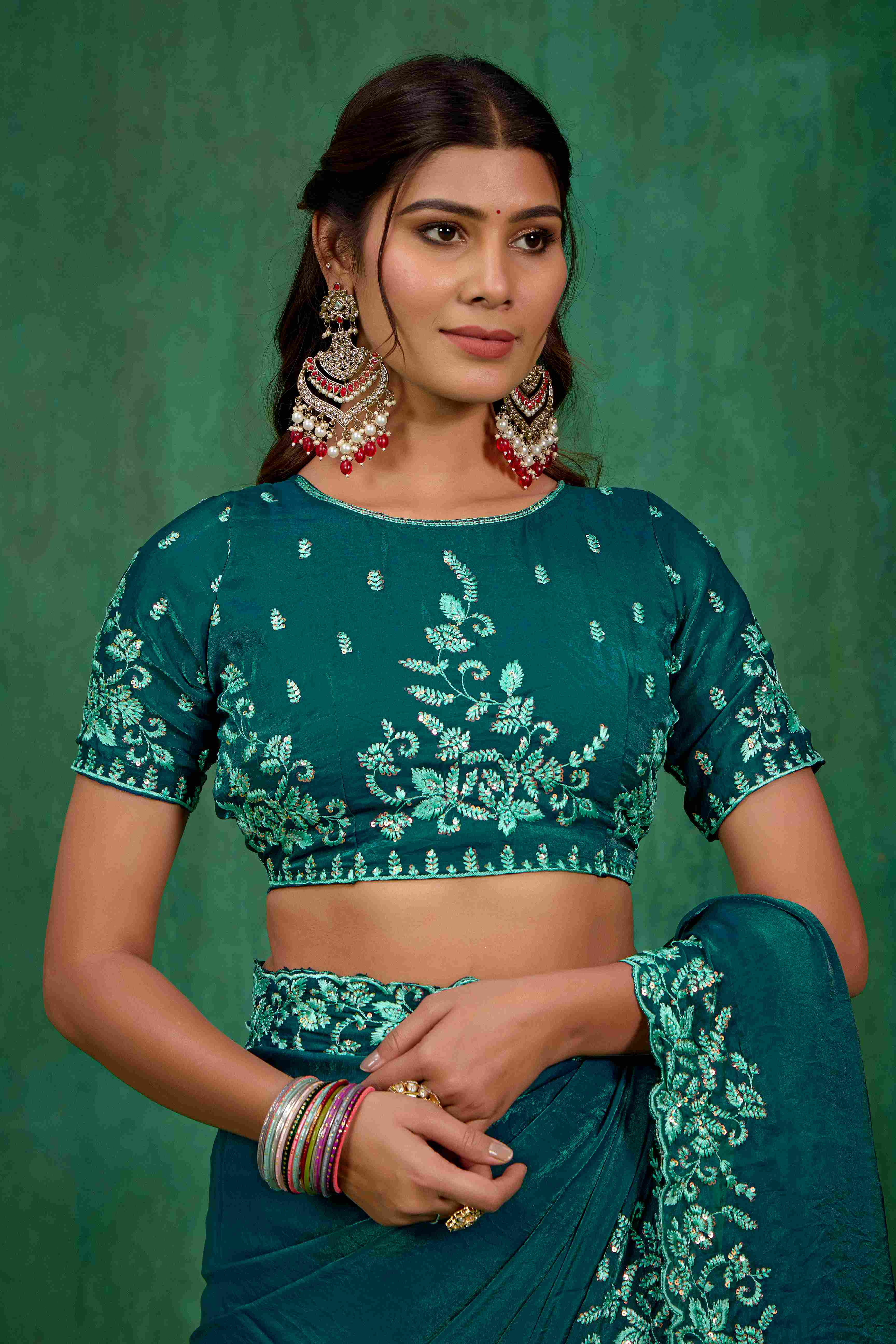 Sea Green Shop Elegant Silk Blend Embroidery Ready to Wear Saree - Perfect for Any Occasion