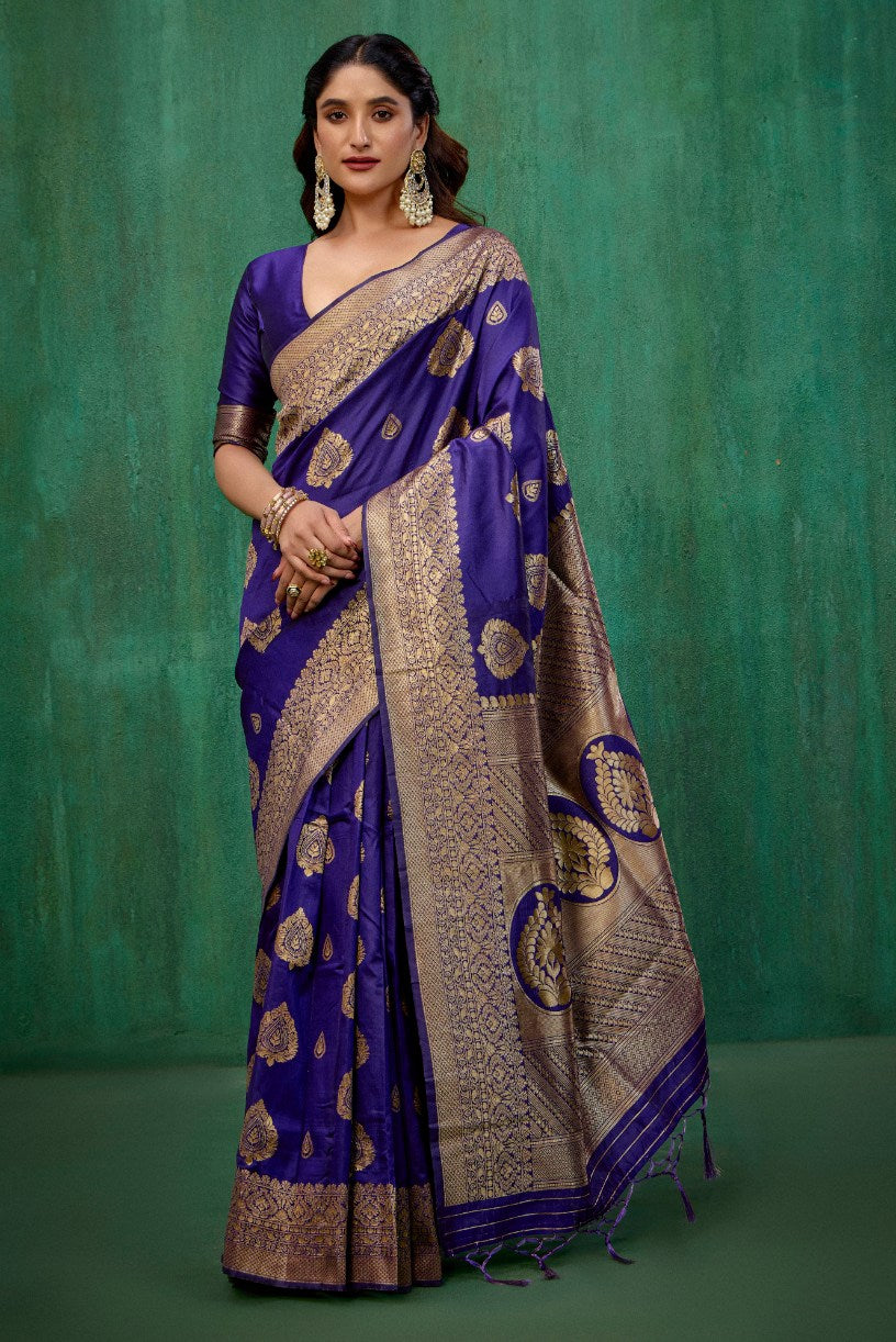 Elegant Purple Banarasi Art Silk Woven Jacquard Ready to Wear Saree - Shop Now