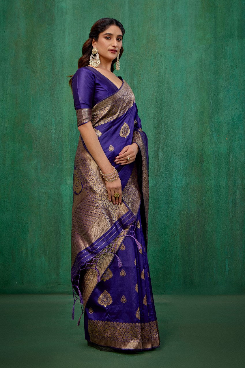 Elegant Purple Banarasi Art Silk Woven Jacquard Ready to Wear Saree - Shop Now