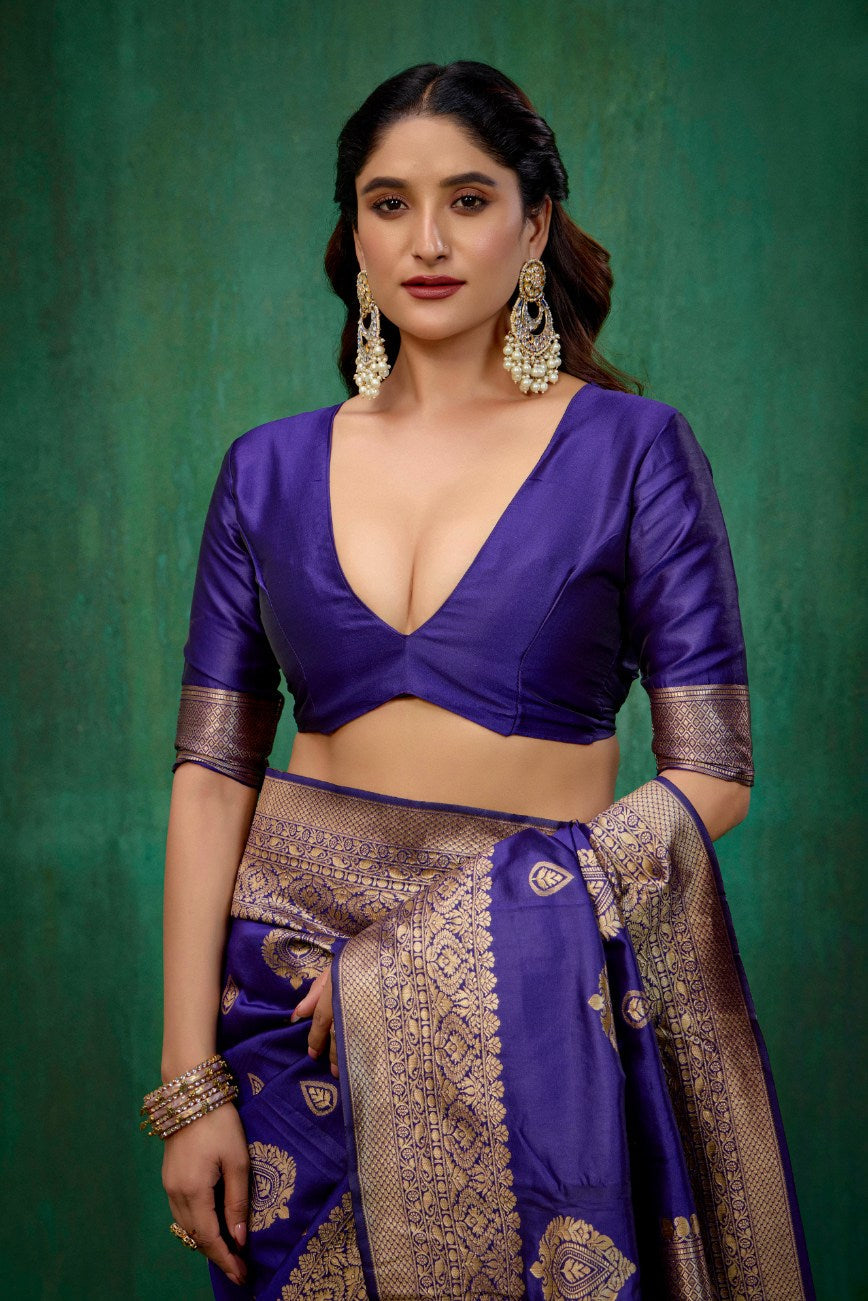 Elegant Purple Banarasi Art Silk Woven Jacquard Ready to Wear Saree - Shop Now