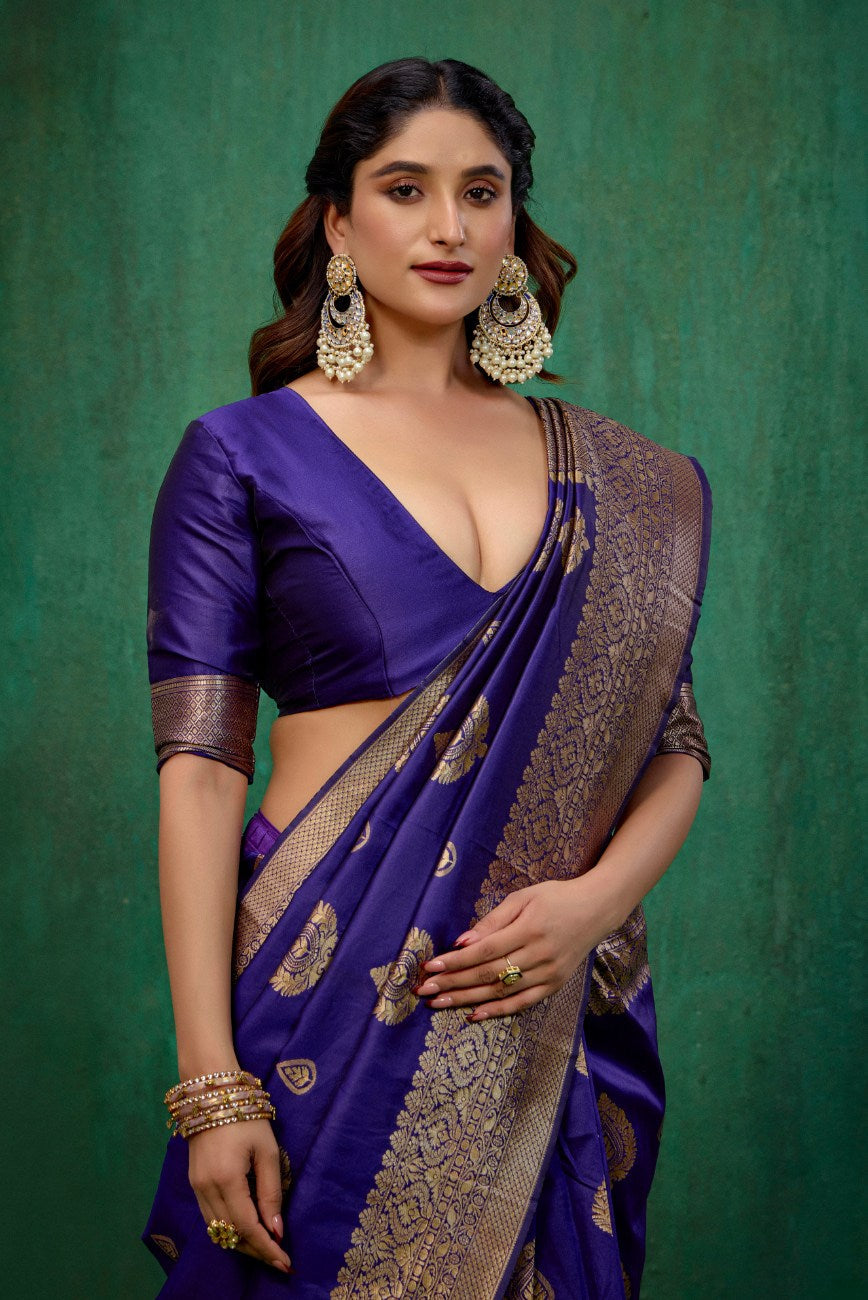 Elegant Purple Banarasi Art Silk Woven Jacquard Ready to Wear Saree - Shop Now