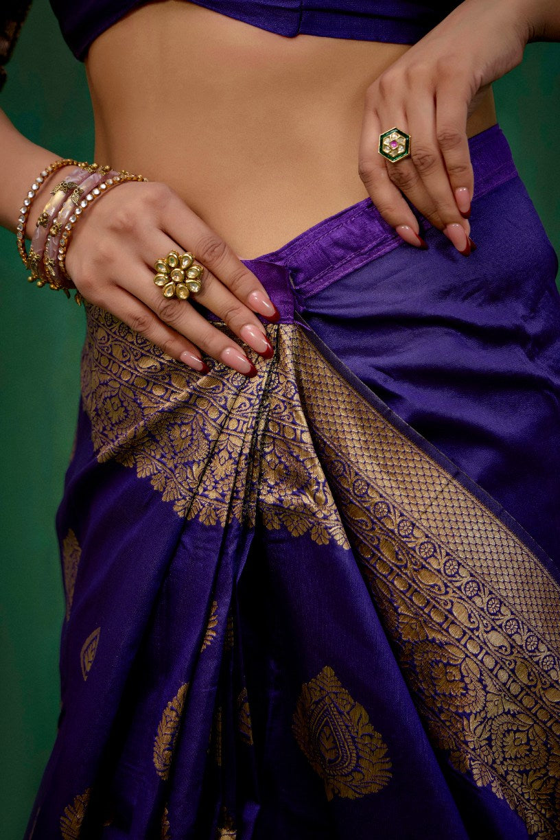 Elegant Purple Banarasi Art Silk Woven Jacquard Ready to Wear Saree - Shop Now