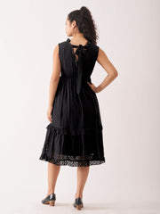 Black Chiffon Brasso Swiss Dot V-Neck Dress