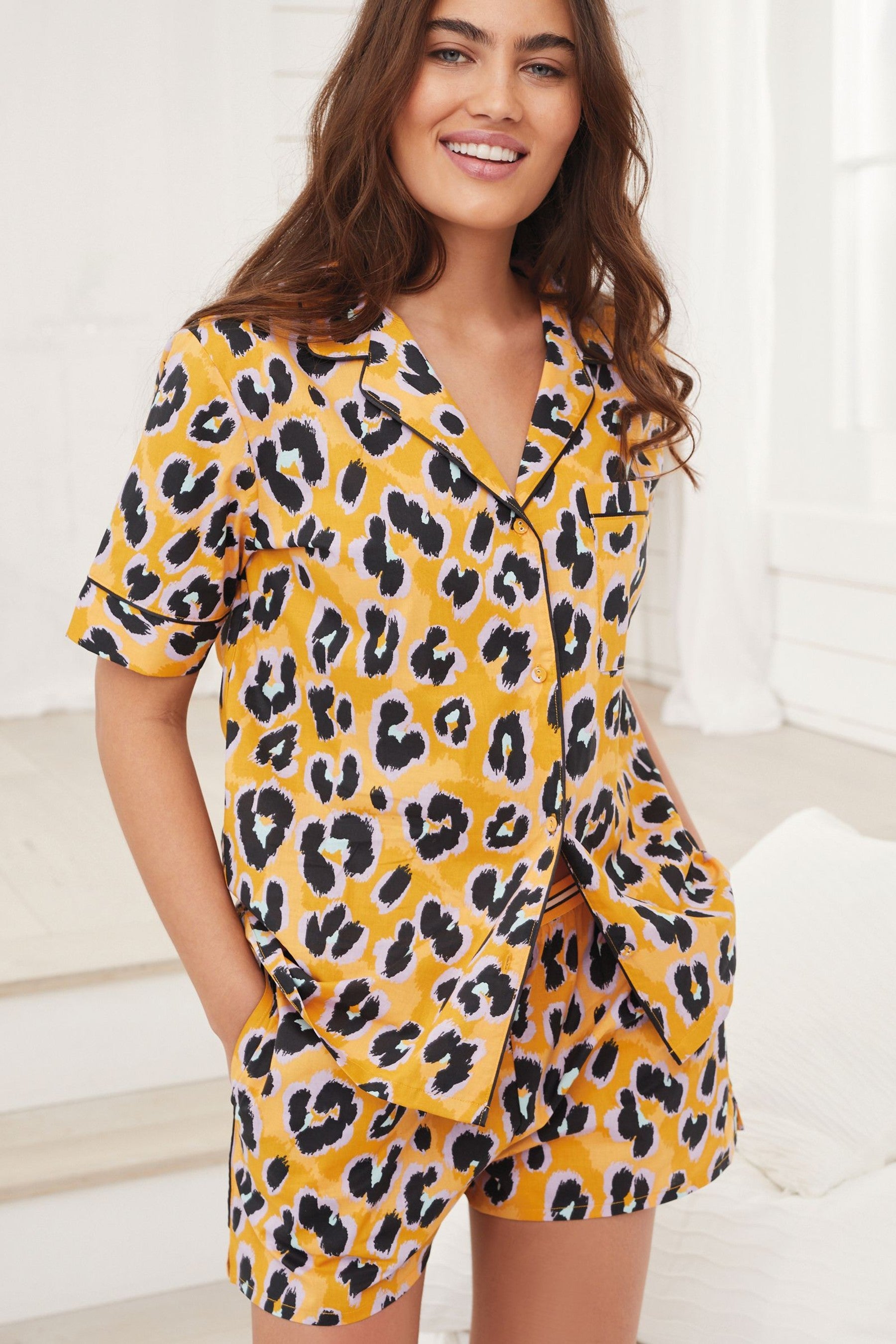 Styleinstant Yellow Abstract Printed Lounge Wear With Shorts