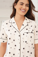 Styleinstant Cream Polka Dots Printed Lounge Wear.