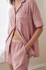 Styleinstant Dusty Pink Dots Printed All Over Lounge Wear.