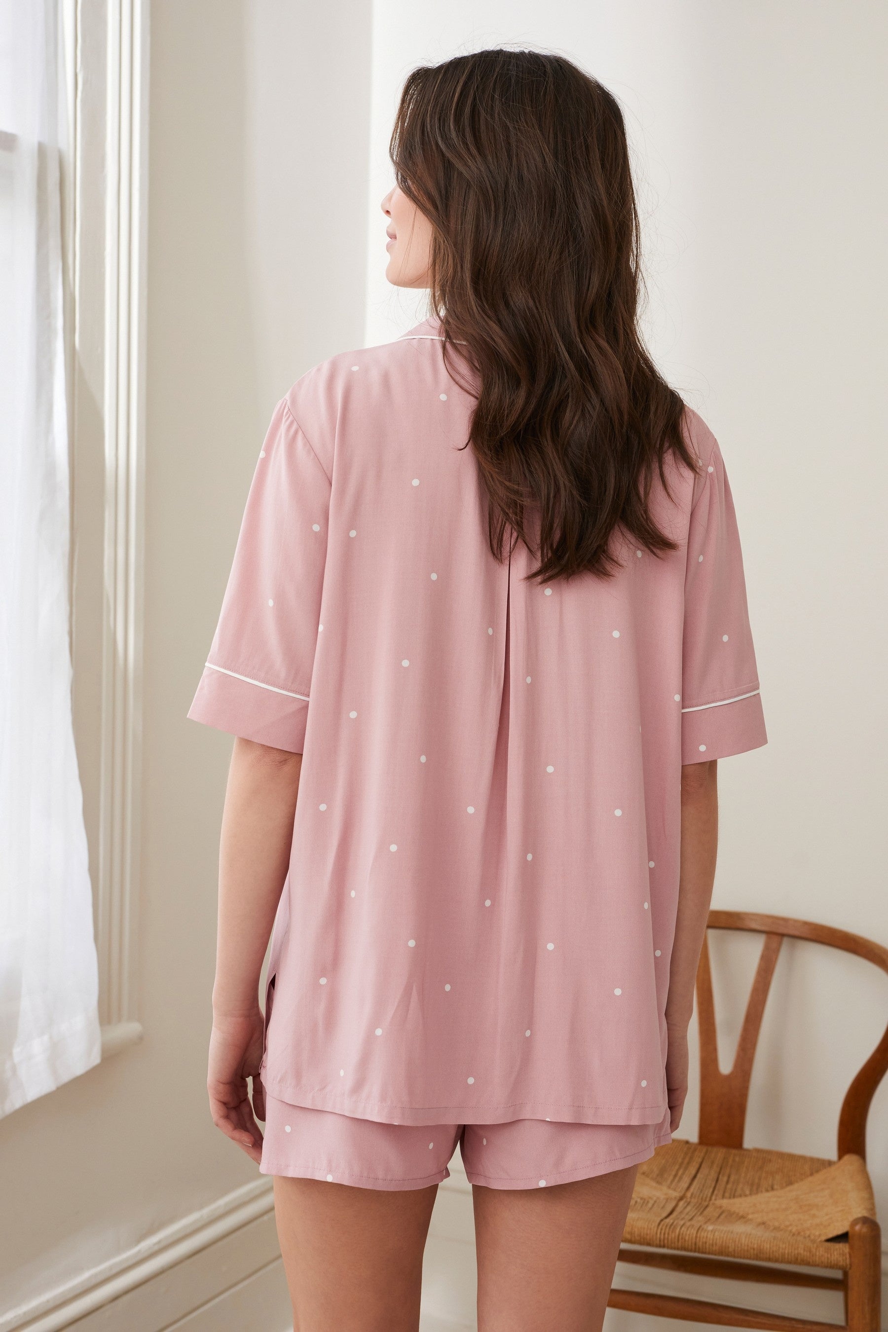 Styleinstant Dusty Pink Dots Printed All Over Lounge Wear.