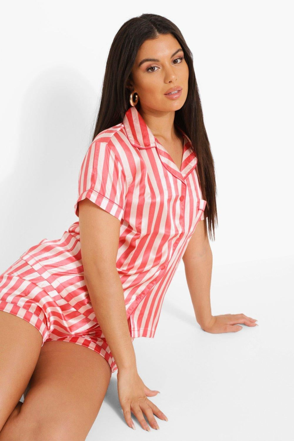 Styleinstant Red Striped Printed Lounge Wear.