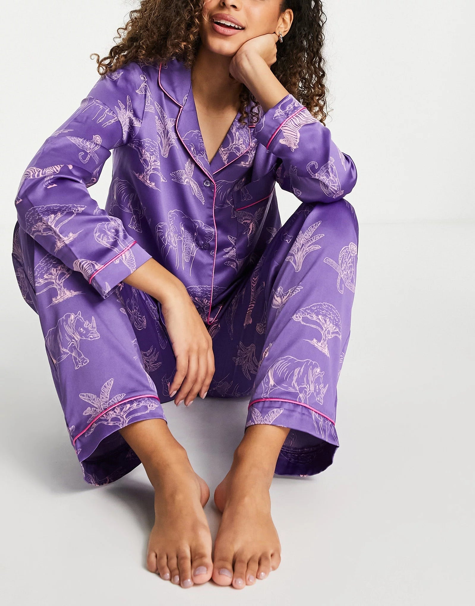Purple Color Digital Abstract Printed loungewear/Nightsuit For Women With Pants.
