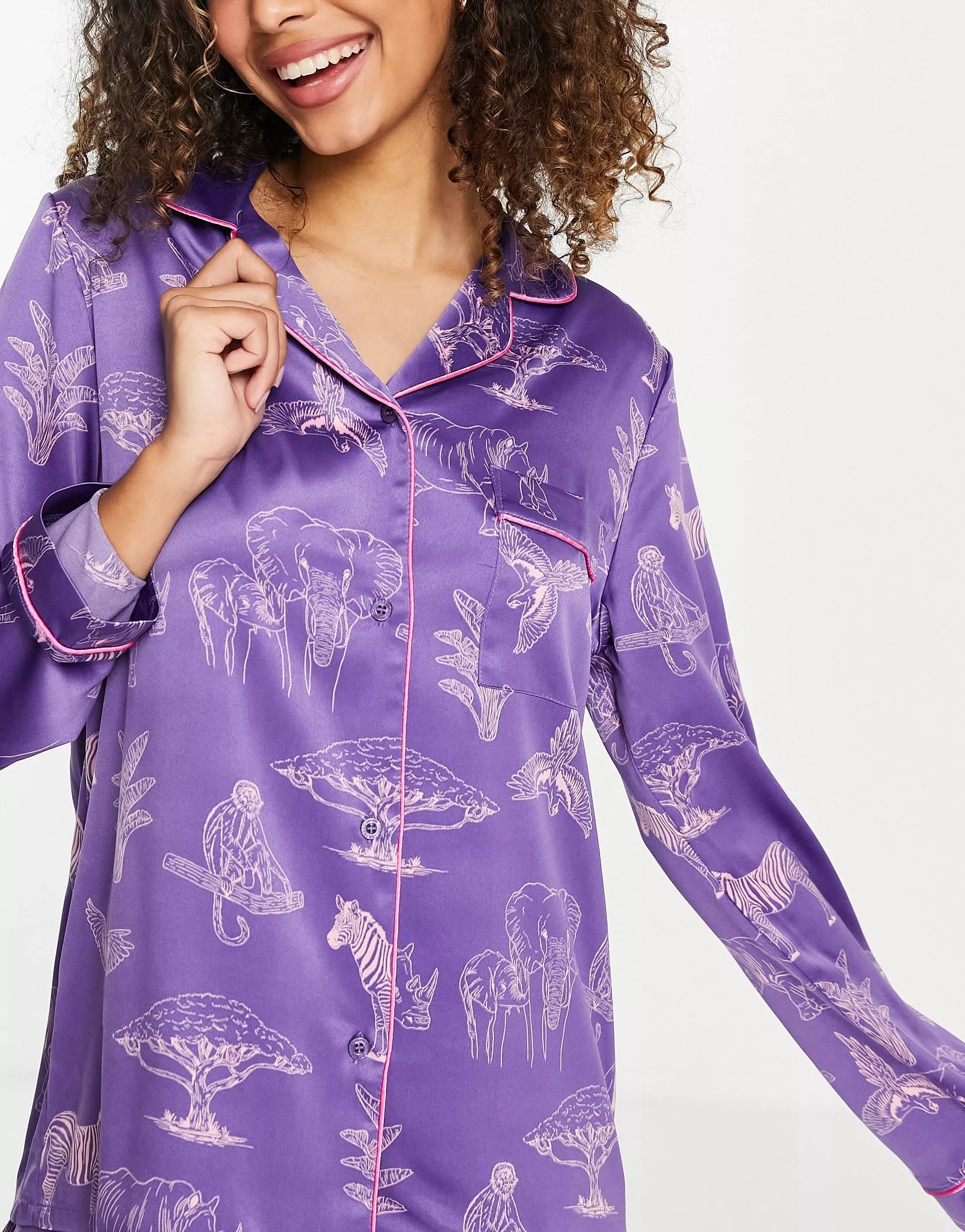 Purple Color Digital Abstract Printed loungewear/Nightsuit For Women With Pants.