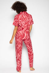 Dark Pink Color Digital Abstract Printed loungewear/Nightsuit For Women With Pants.