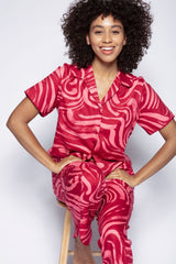 Dark Pink Color Digital Abstract Printed loungewear/Nightsuit For Women With Pants.