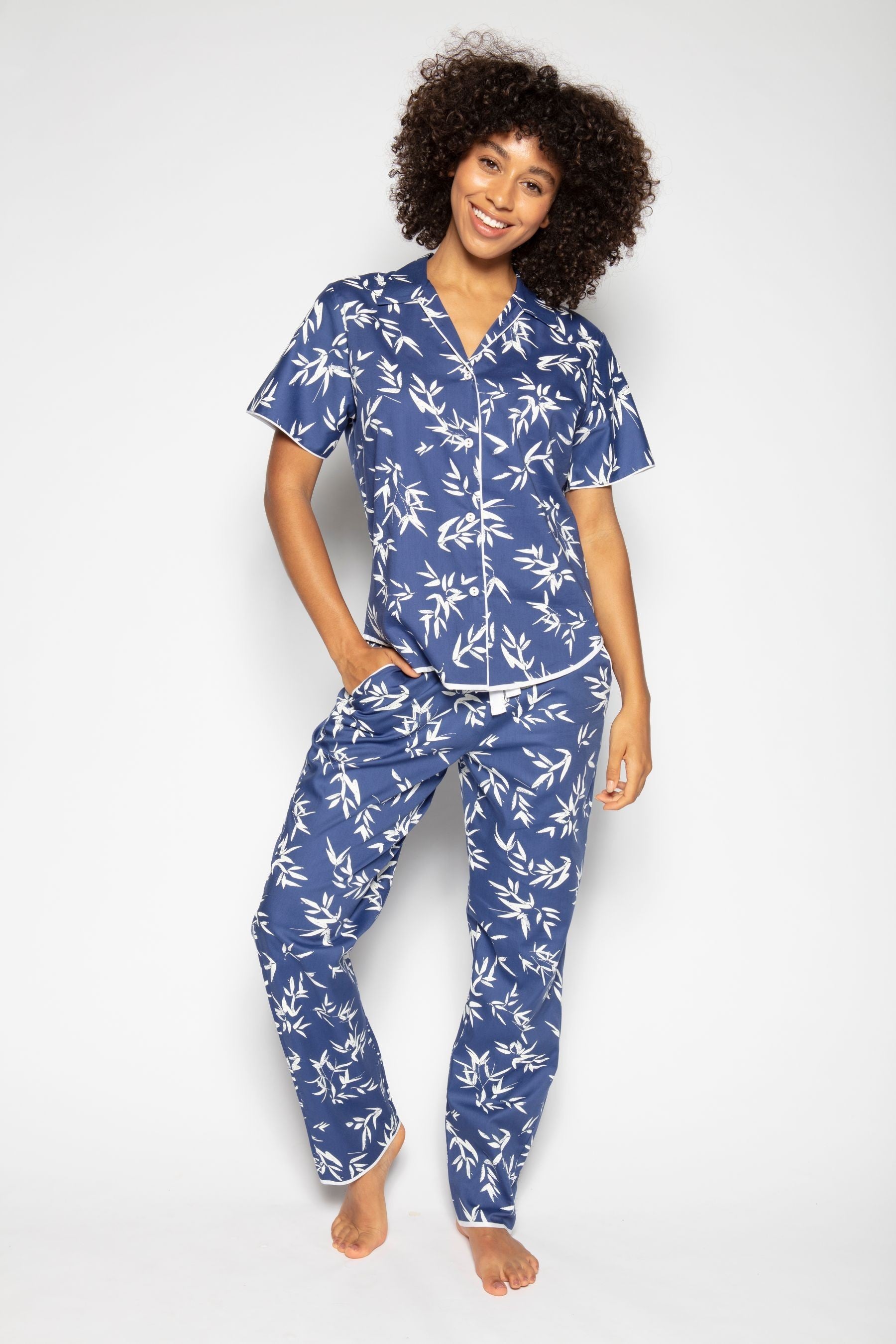 Navy Blue Color Digital Abstract Printed loungewear/Nightsuit For Women With Pants.