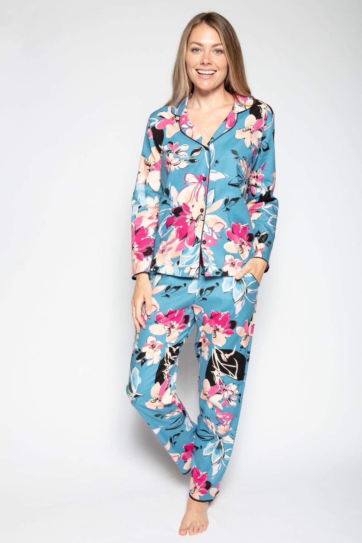 Teal Color Digital Abstract Printed loungewear/Nightsuit For Women With Pants.