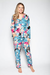 Teal Color Digital Abstract Printed loungewear/Nightsuit For Women With Pants.