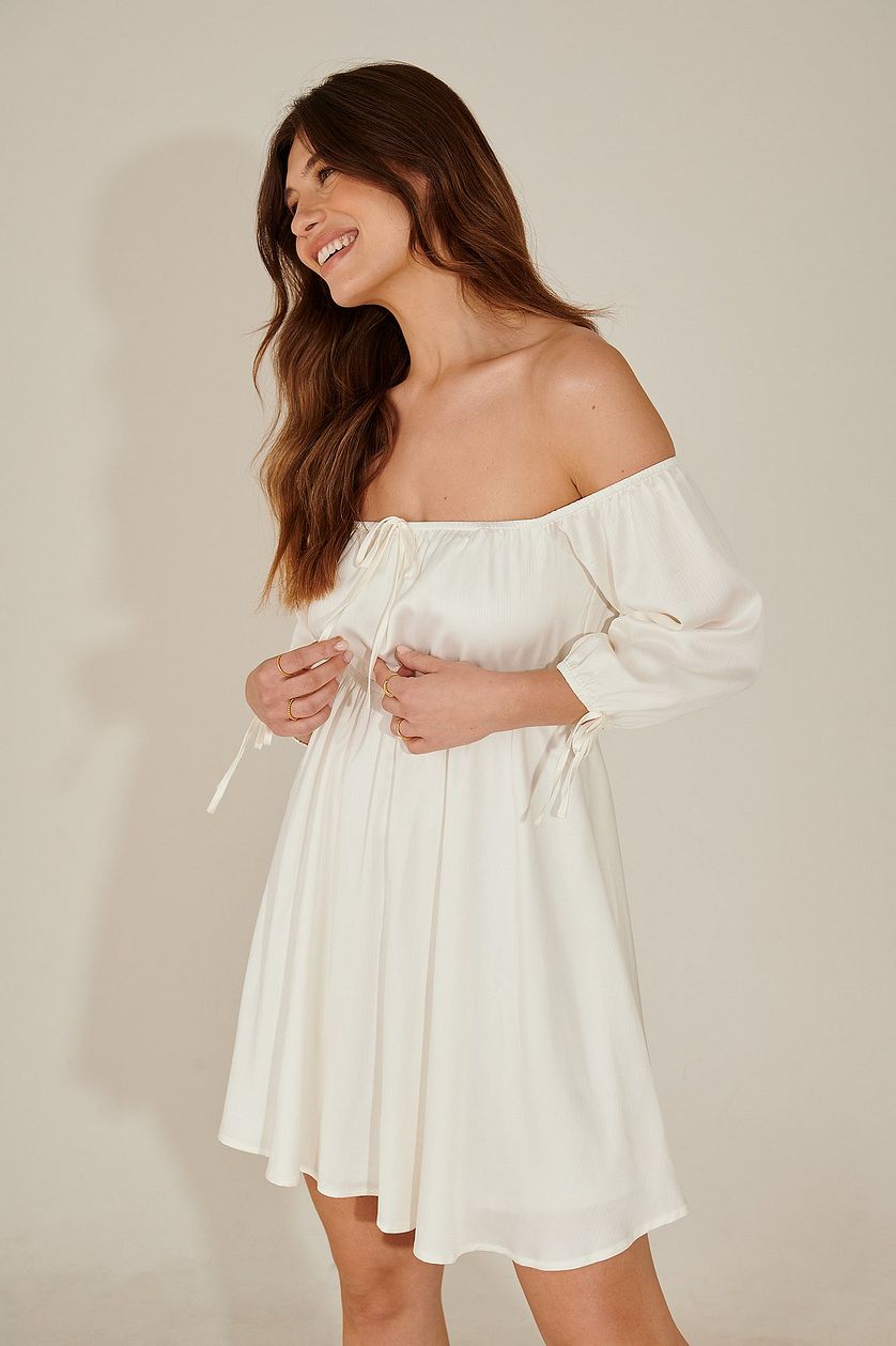 White pamela off shoulder recycled mini dress