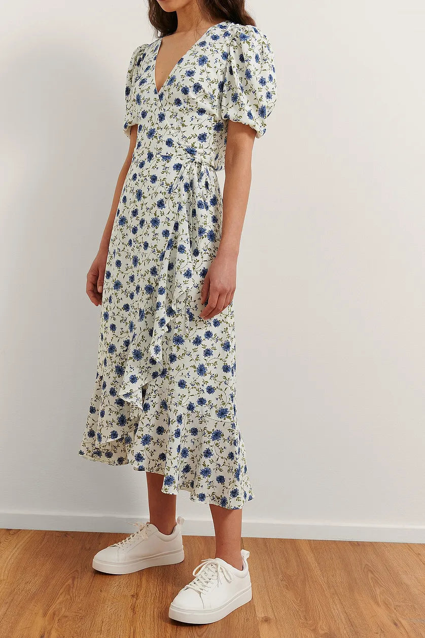 Overlap Flounce Midi Dress